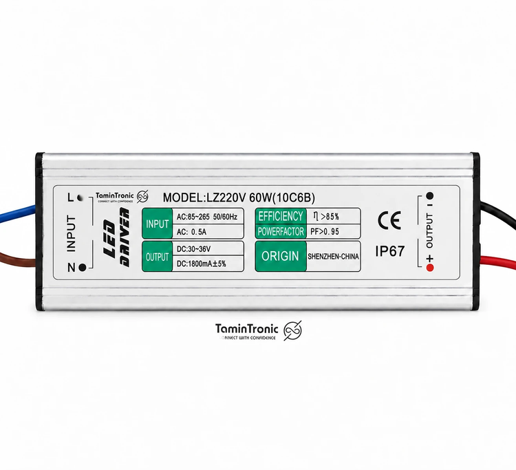 درایور ضد آب LED (60 وات) 1800 میلی آمپر IP67