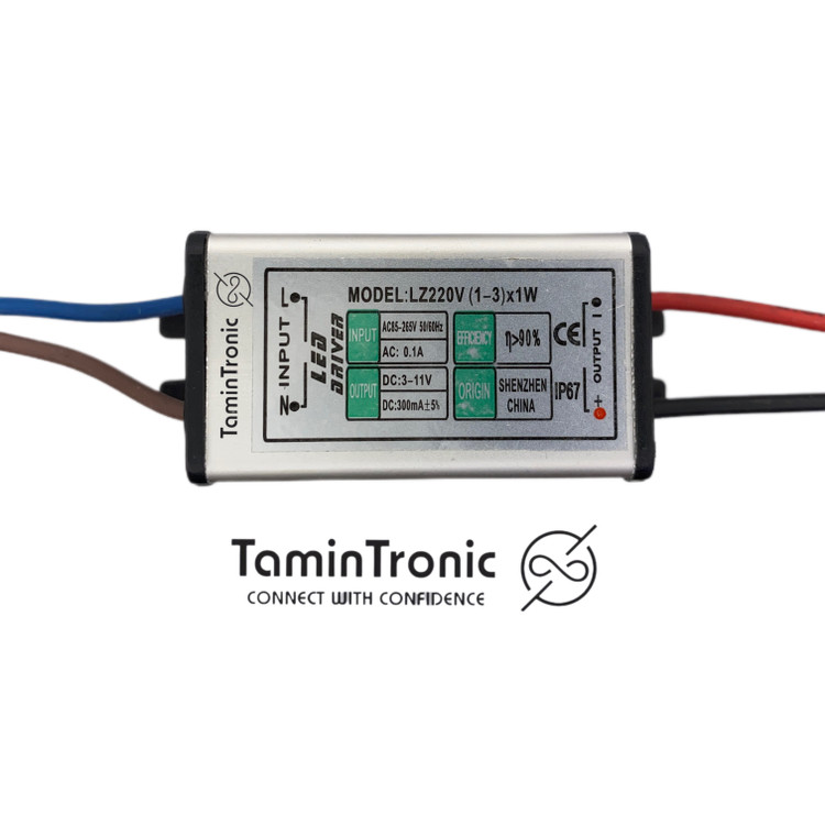 درایور ضد آب LED (۱ تا ۳ وات) ۳۰۰ میلی آمپر IP67