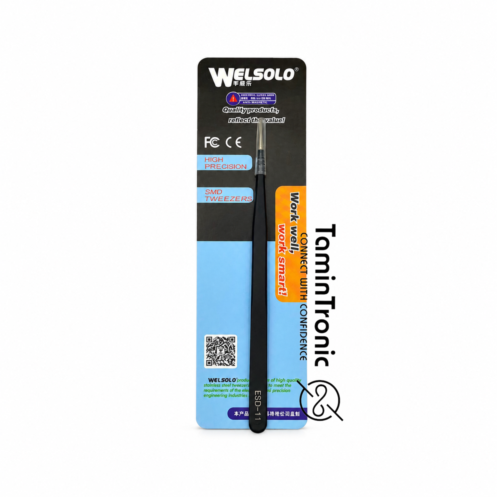 پنس نوک تیز آنتی استاتیک Welsolo مدل VVS11-ESD مناسب تعمیرات موبایل و قطعات SMD